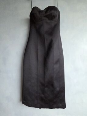 ZARA COLLECTION BLACK STRAPLESS SATIN BLEND MIDI DRESS SIZE, MEDIUM